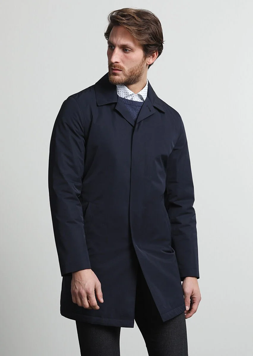 Navy Blue Weaving Rain Coat - 3