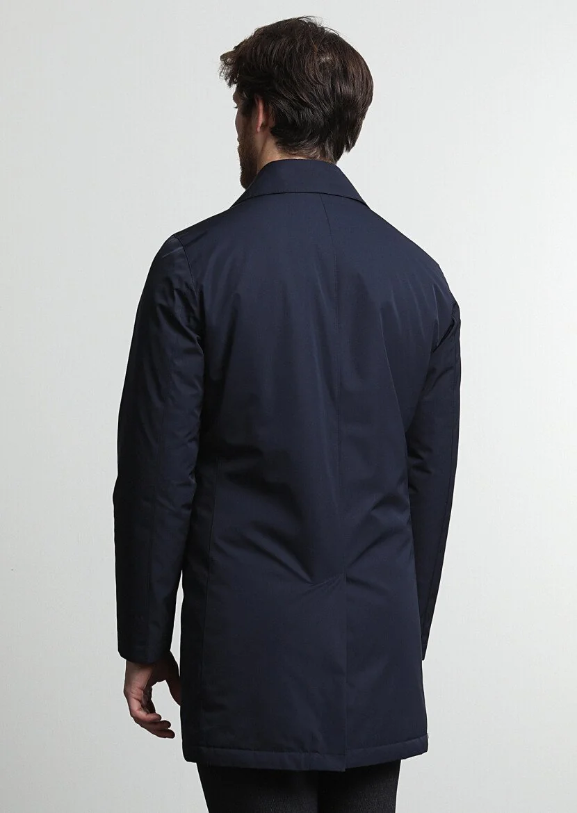 Navy Blue Weaving Rain Coat - 4