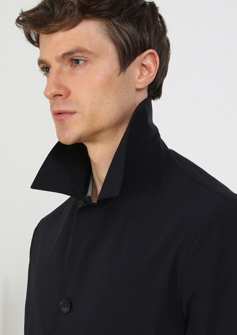 Navy Blue Weaving Rain Coat 