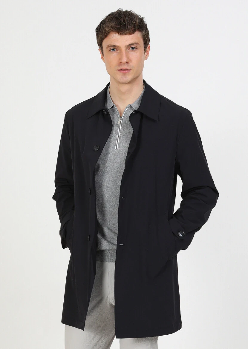 Navy Blue Weaving Rain Coat - 3