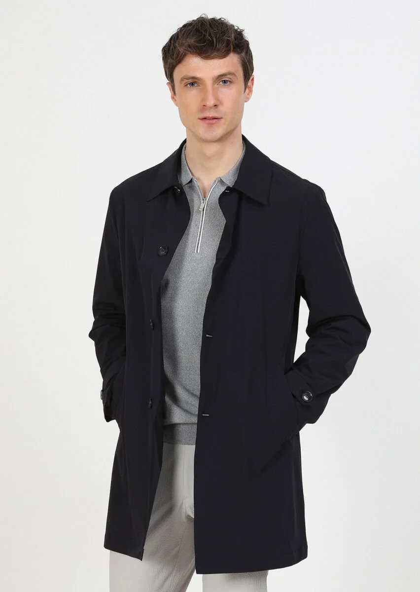 Navy Blue Weaving Rain Coat - 3