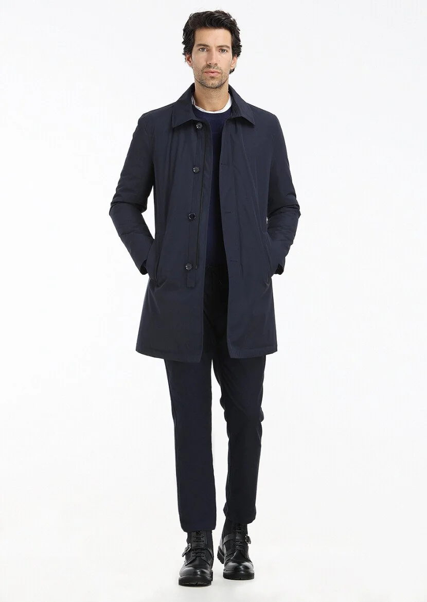 Navy Blue Weaving Rain Coat - 1