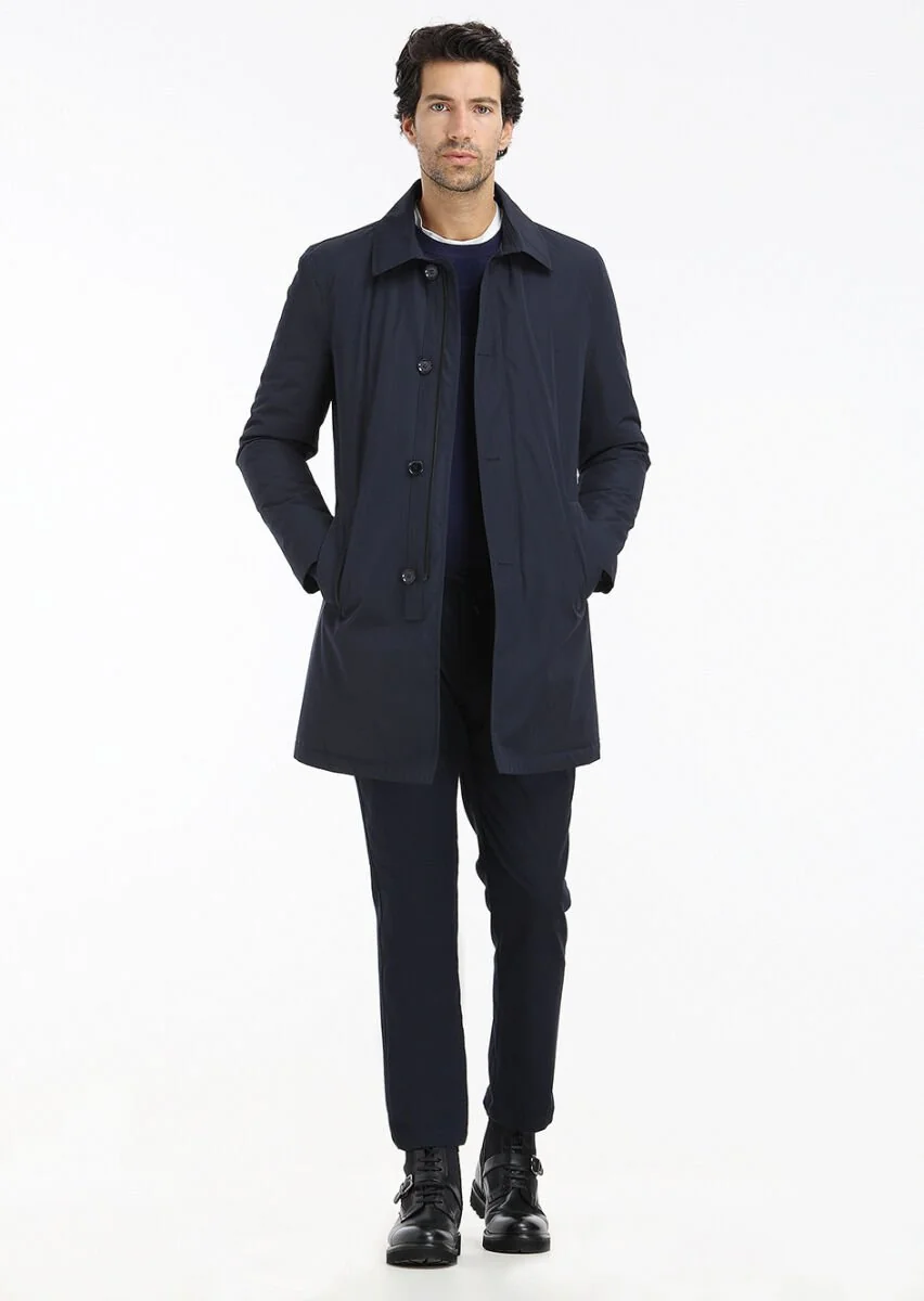 Navy Blue Weaving Rain Coat - 1