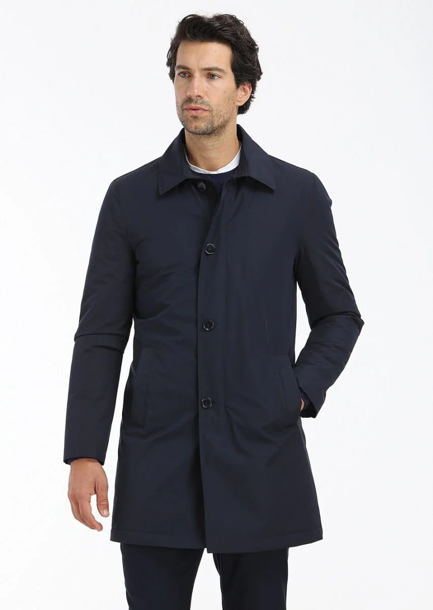 Navy Blue Weaving Rain Coat - 2