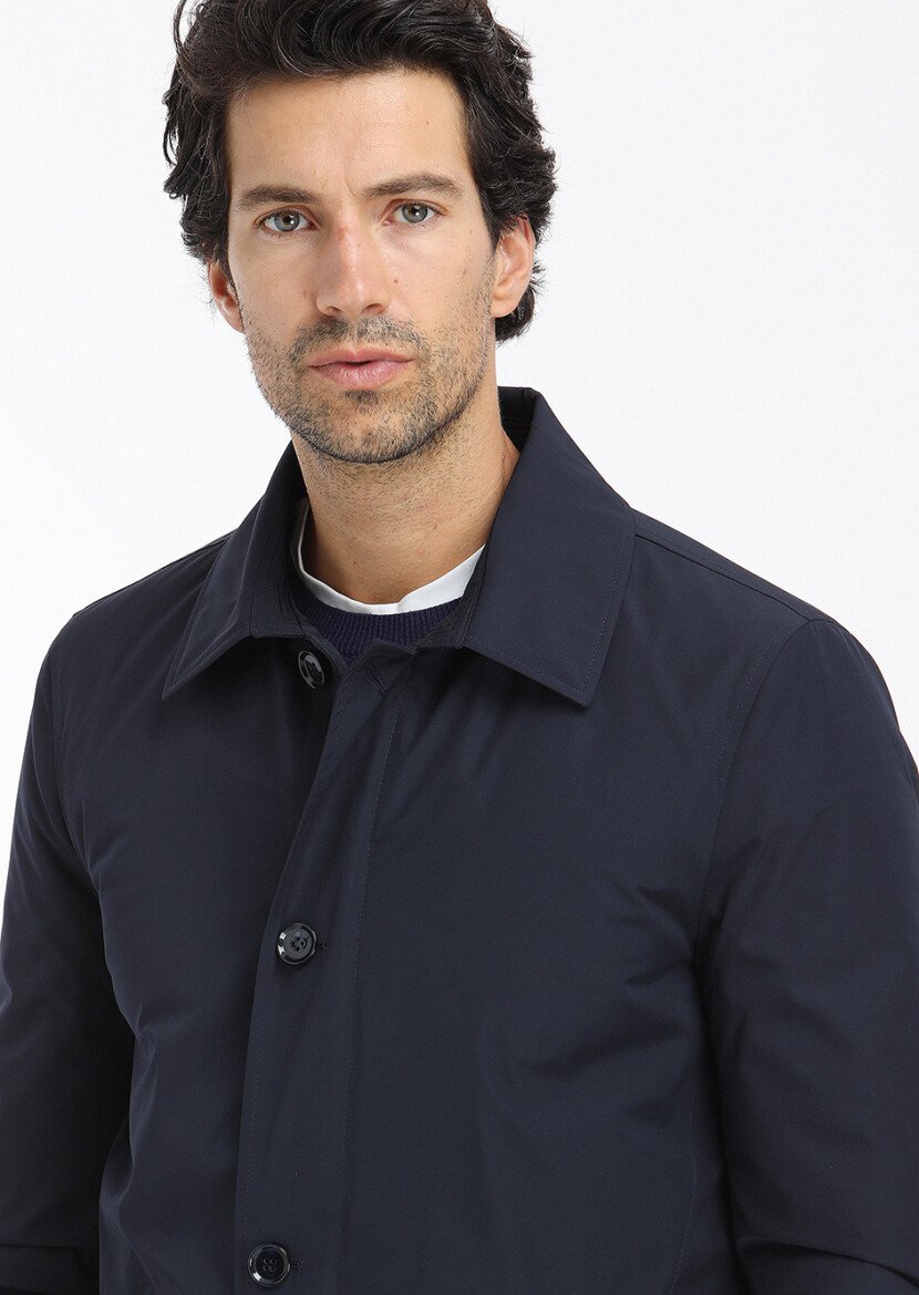 Navy Blue Weaving Rain Coat - 3