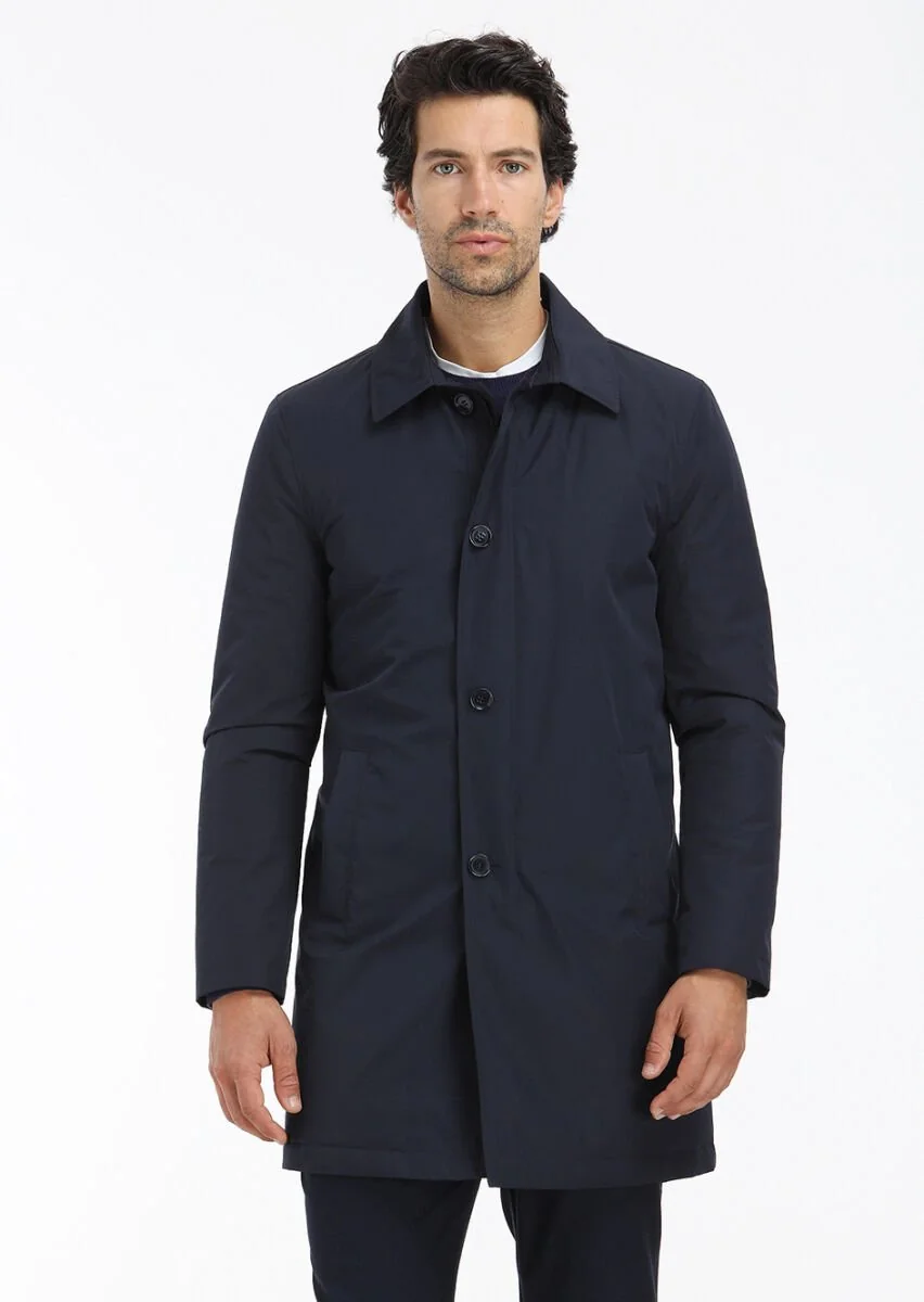 Navy Blue Weaving Rain Coat - 4