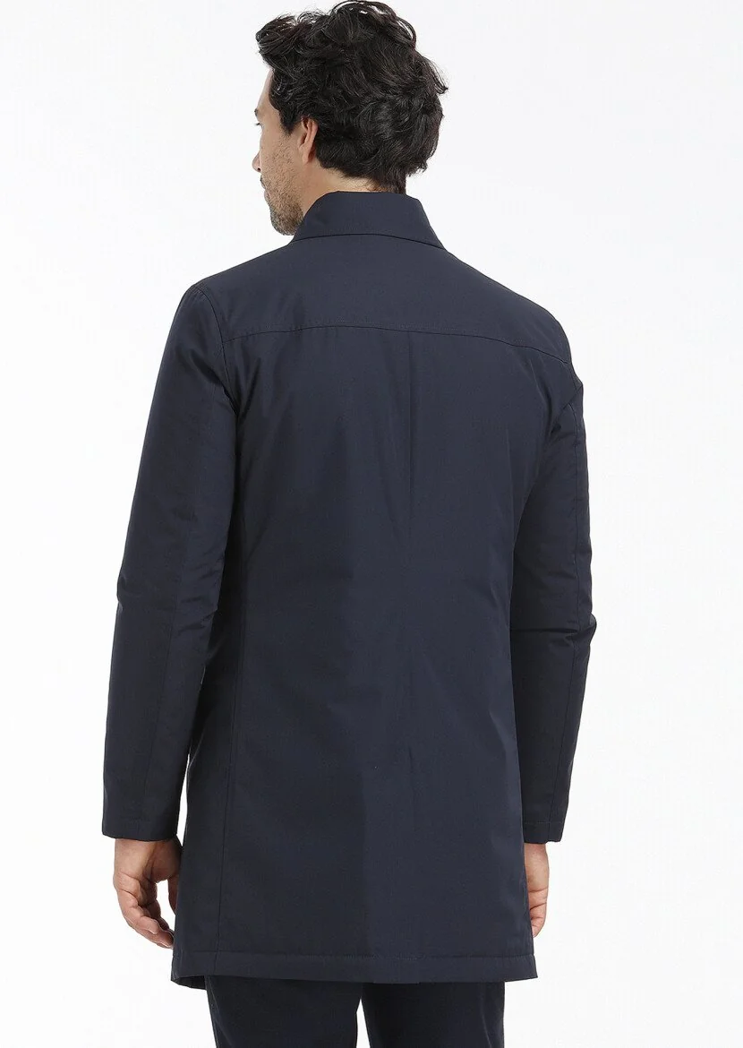 Navy Blue Weaving Rain Coat - 5