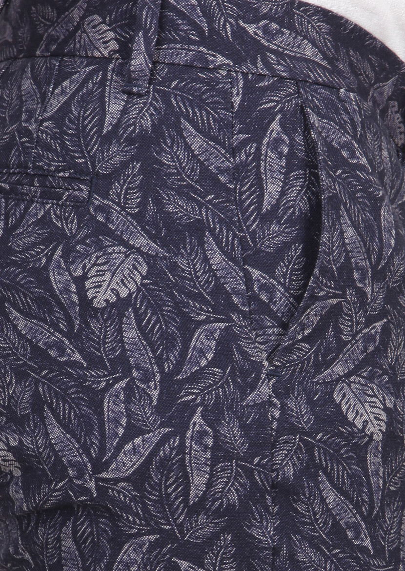 Navy Blue Weaving Regular Fit Casual 100% Cotton Bermuda - 4