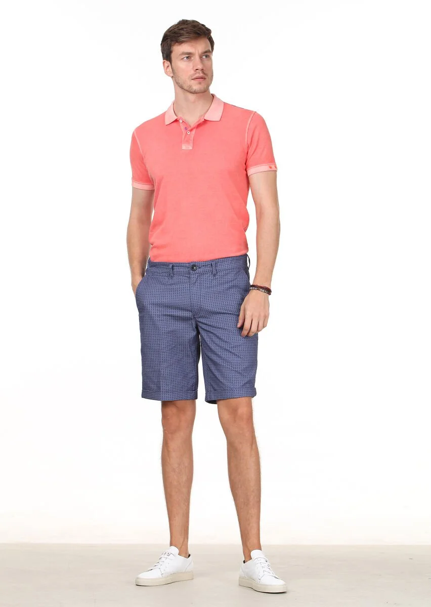 Navy Blue Weaving Regular Fit Casual 100% Cotton Bermuda - 1