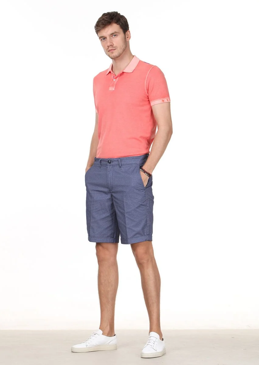 Navy Blue Weaving Regular Fit Casual 100% Cotton Bermuda - 2