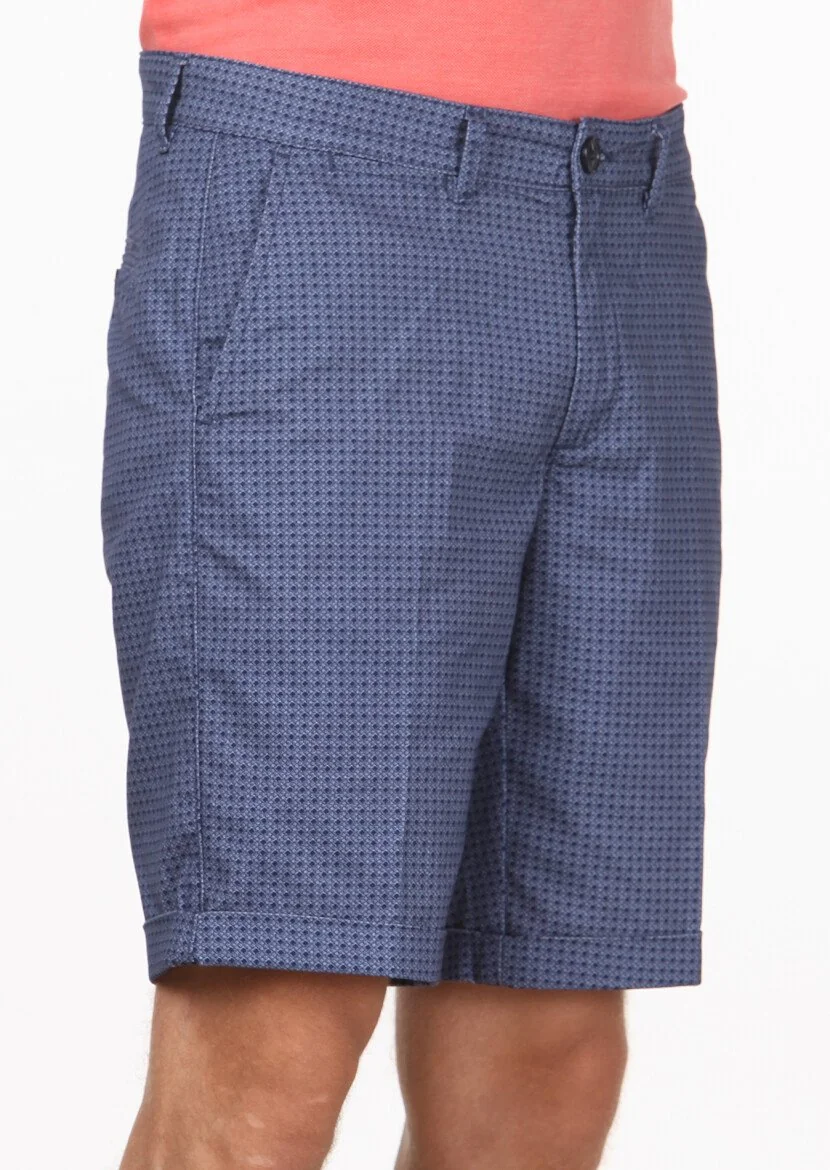 Navy Blue Weaving Regular Fit Casual 100% Cotton Bermuda - 3