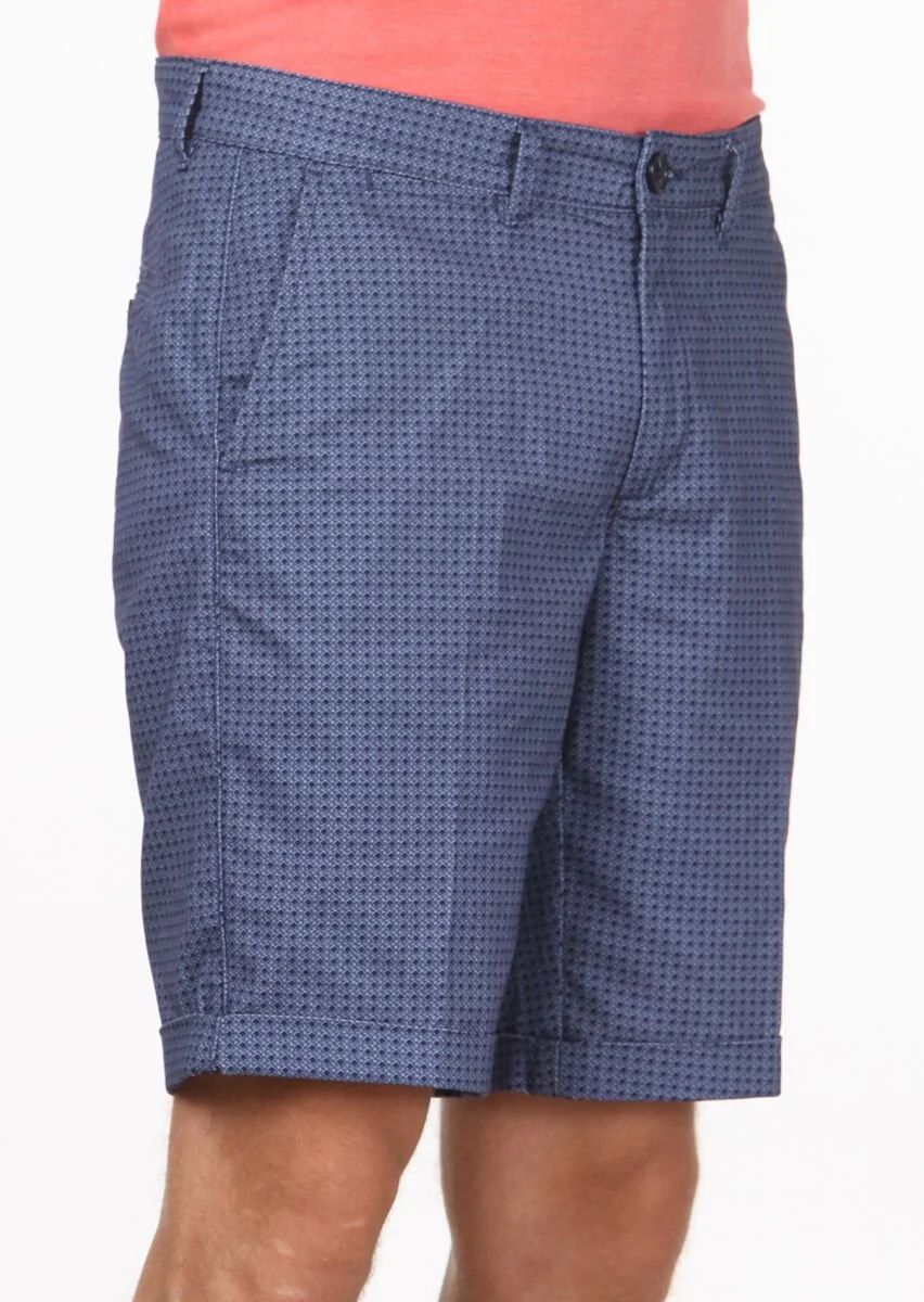 Navy Blue Weaving Regular Fit Casual 100% Cotton Bermuda - 3