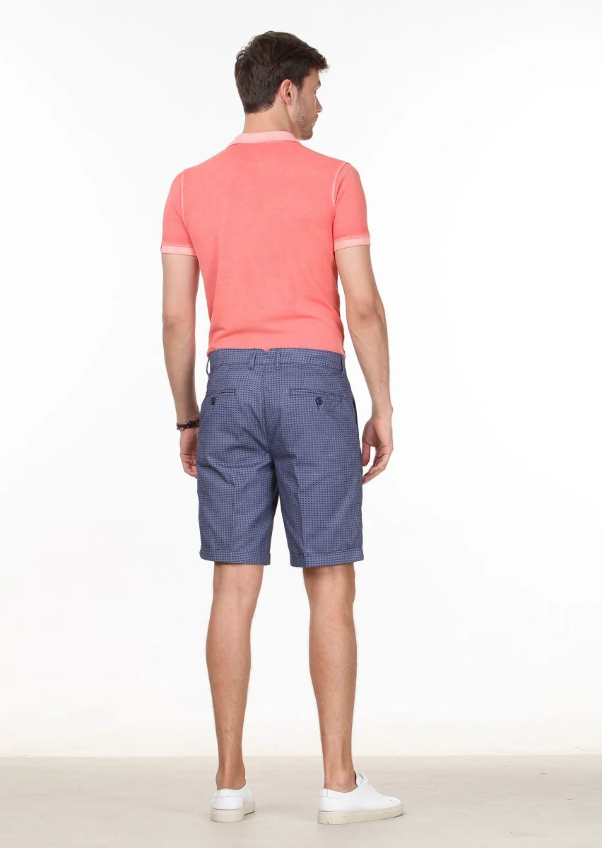 Navy Blue Weaving Regular Fit Casual 100% Cotton Bermuda - 4