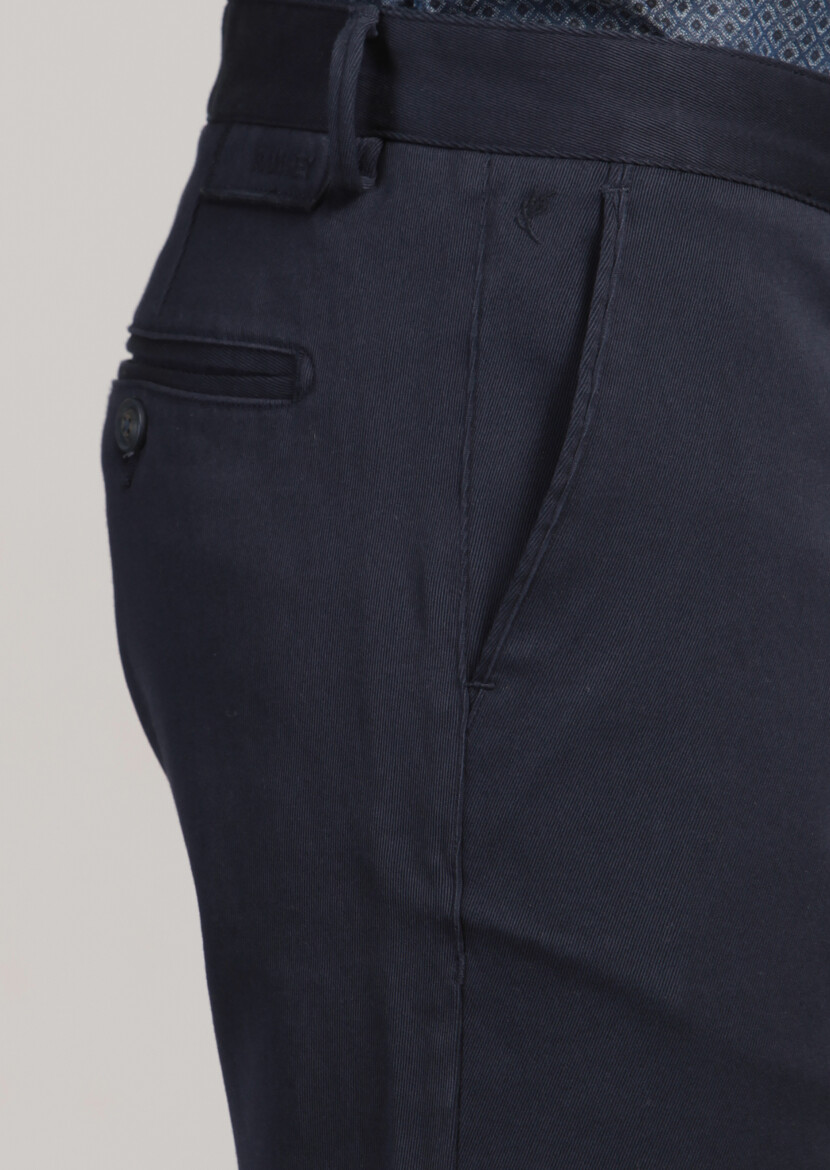 Navy Blue Weaving Regular Fit Casual 100% Cotton Trousers - 4