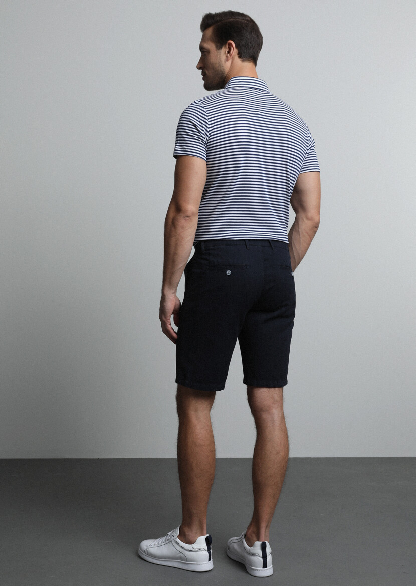 Navy Blue Weaving Regular Fit Casual Cotton Blended Bermuda - 5