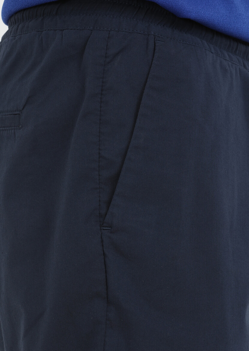 Navy Blue Weaving Regular Fit Casual Cotton Blended Bermuda - 4