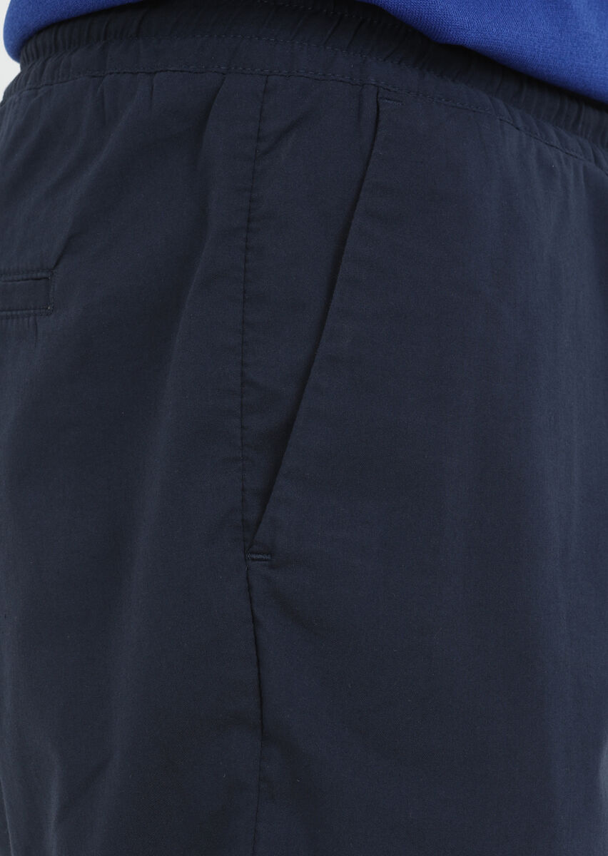 Navy Blue Weaving Regular Fit Casual Cotton Blended Bermuda - 4