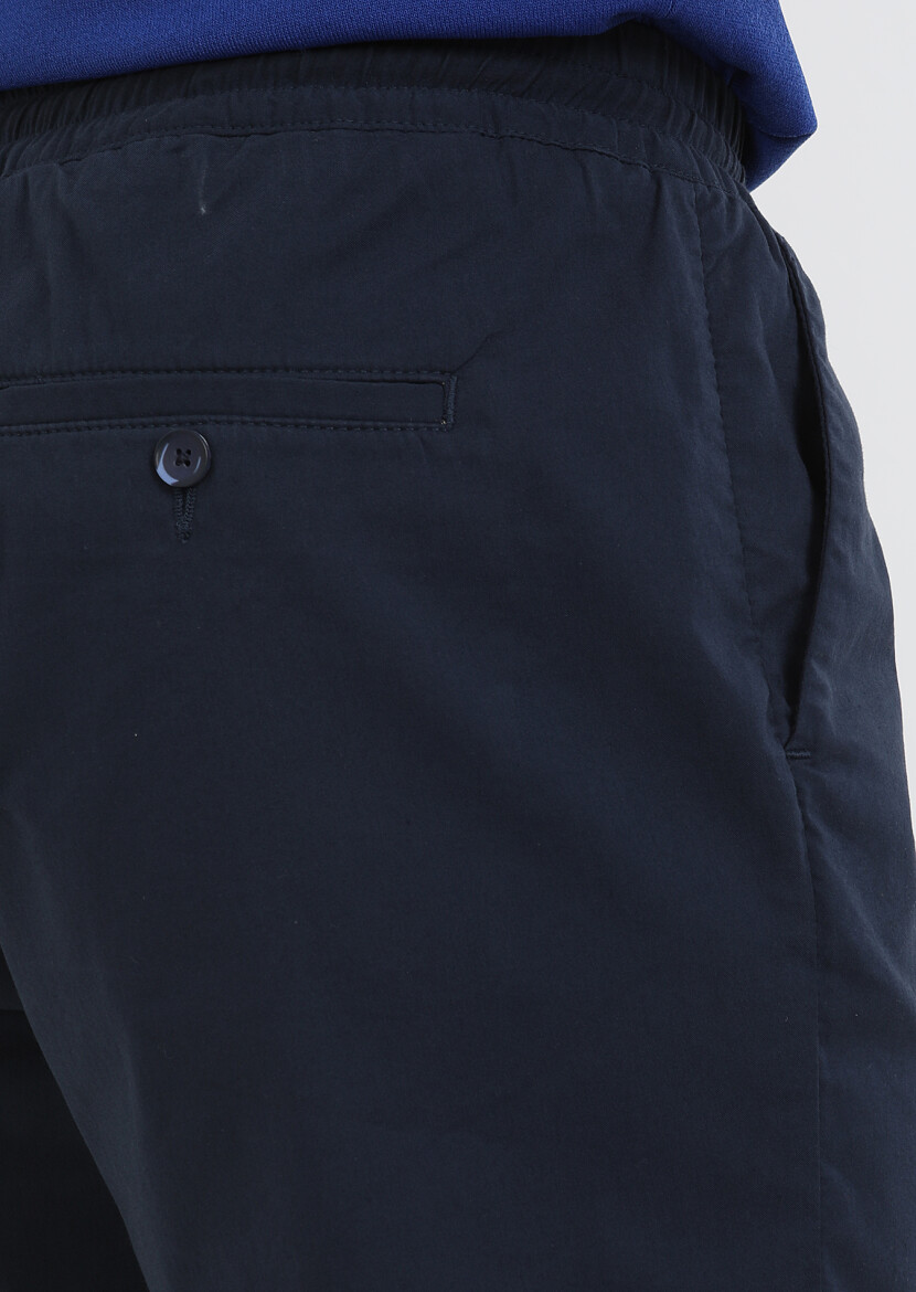 Navy Blue Weaving Regular Fit Casual Cotton Blended Bermuda - 5