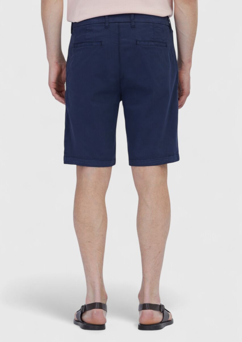 Navy Blue Weaving Regular Fit Casual Cotton Blended Bermuda - 4