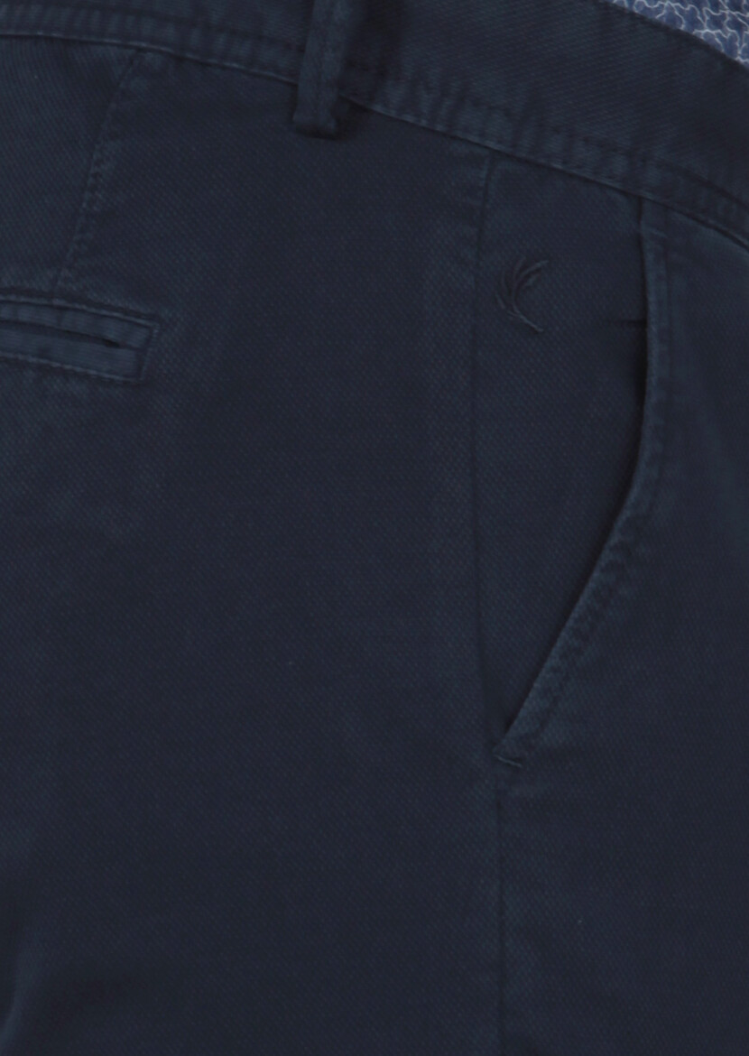 Navy Blue Weaving Regular Fit Casual Cotton Blended Trousers - 3