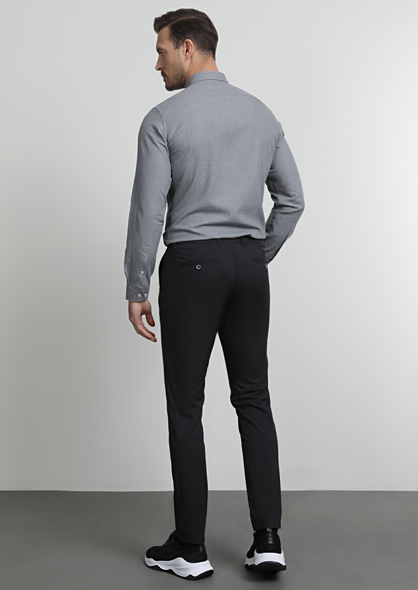 Navy Blue Weaving Regular Fit Casual Cotton Blended Trousers - 4