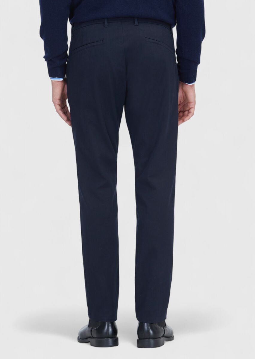 Navy Blue Weaving Regular Fit Casual Cotton Blended Trousers - 5