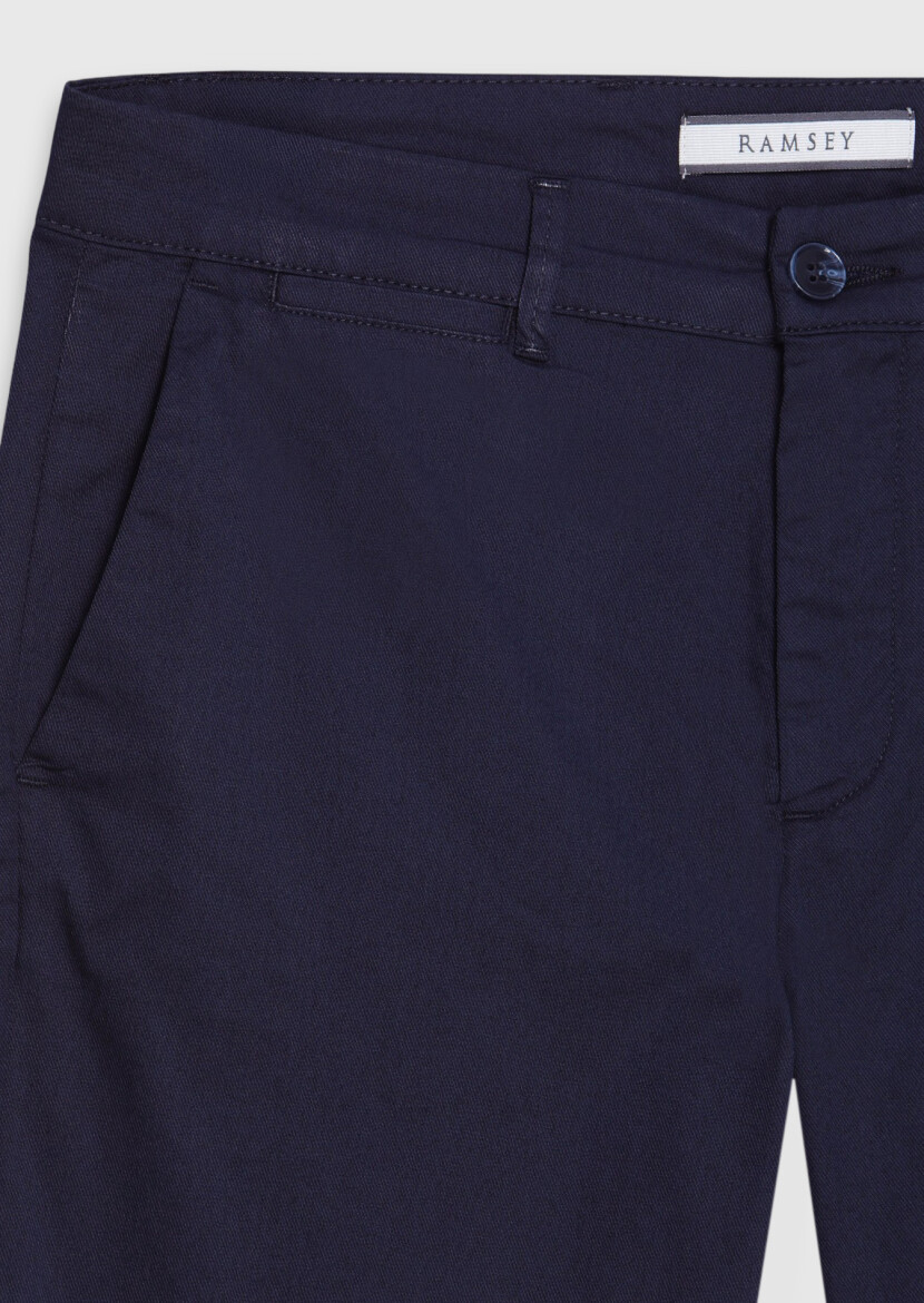Navy Blue Weaving Regular Fit Casual Cotton Blended Trousers - 6