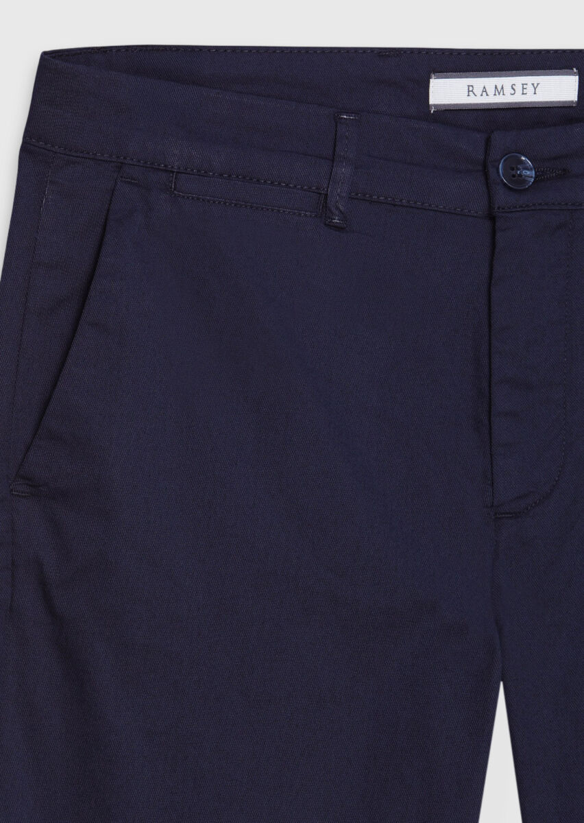 Navy Blue Weaving Regular Fit Casual Cotton Blended Trousers - 6