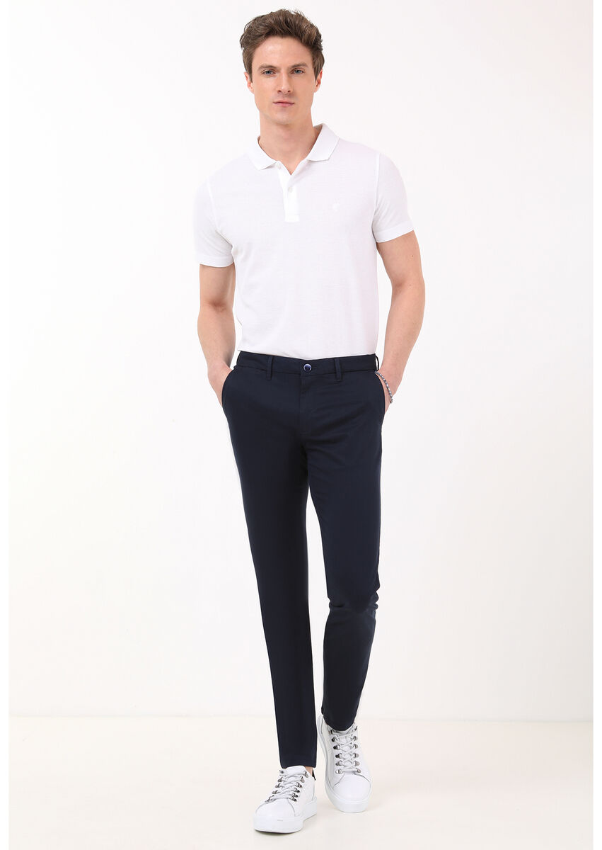 Navy Blue Weaving Regular Fit Casual Trousers - 1