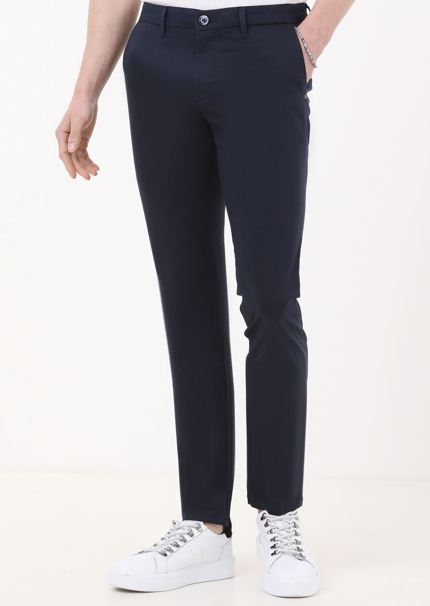 Navy Blue Weaving Regular Fit Casual Trousers - 2