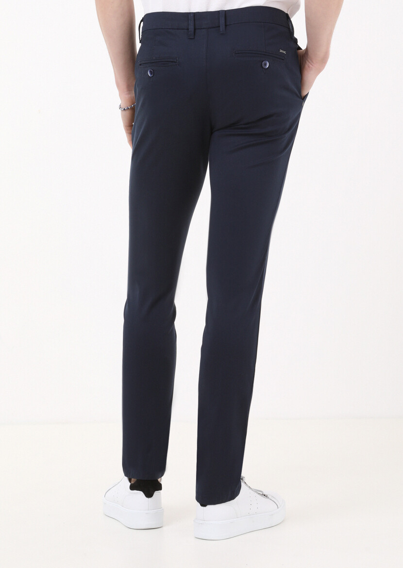 Navy Blue Weaving Regular Fit Casual Trousers - 4