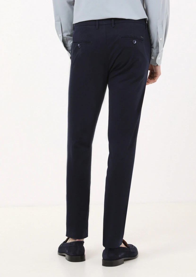 Navy Blue Weaving Regular Fit Casual Trousers - 4