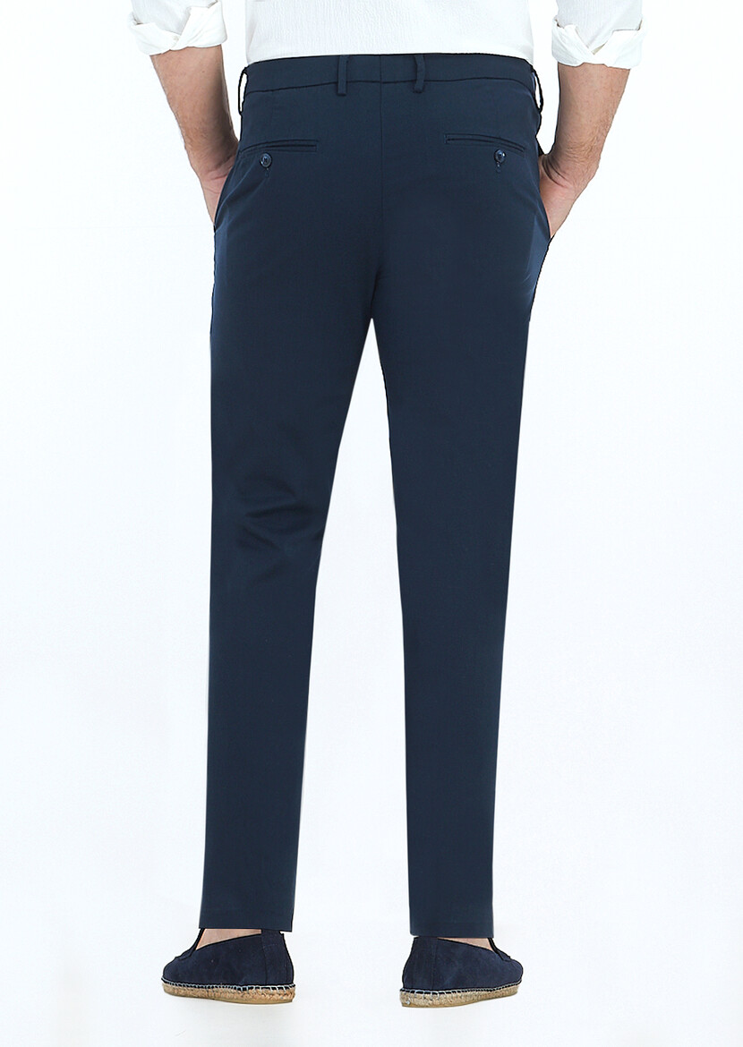 Navy Blue Weaving Regular Fit Casual Trousers - 4