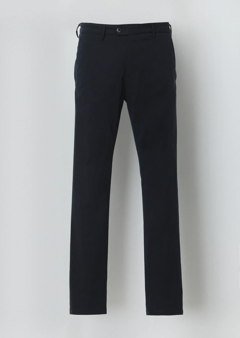 Navy Blue Weaving Regular Fit Casual Trousers - 5