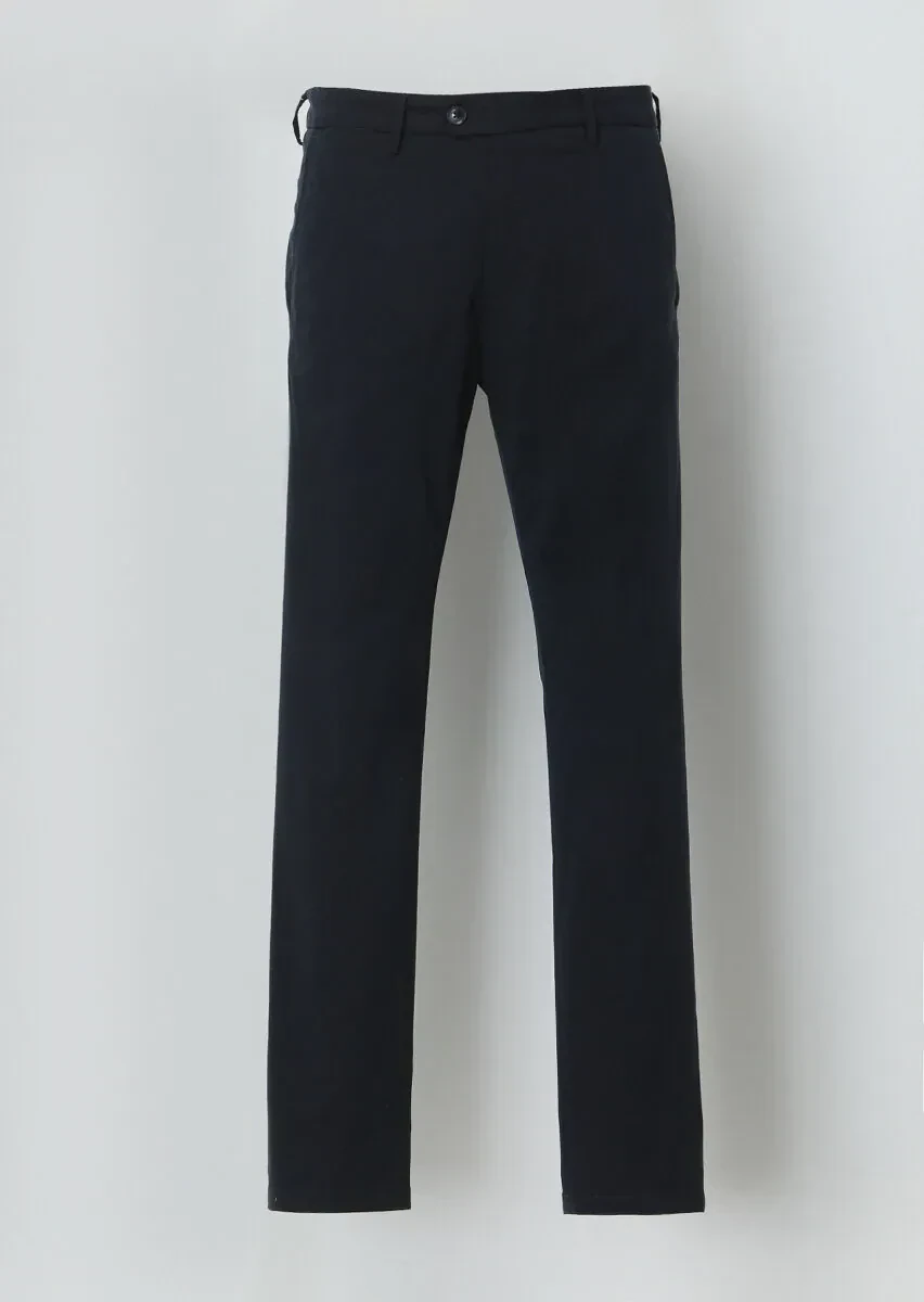Navy Blue Weaving Regular Fit Casual Trousers - 5