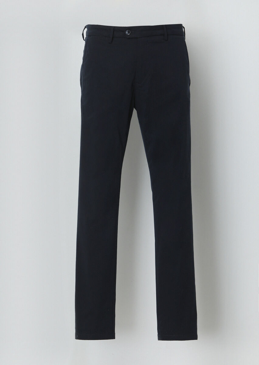 Navy Blue Weaving Regular Fit Casual Trousers - 5