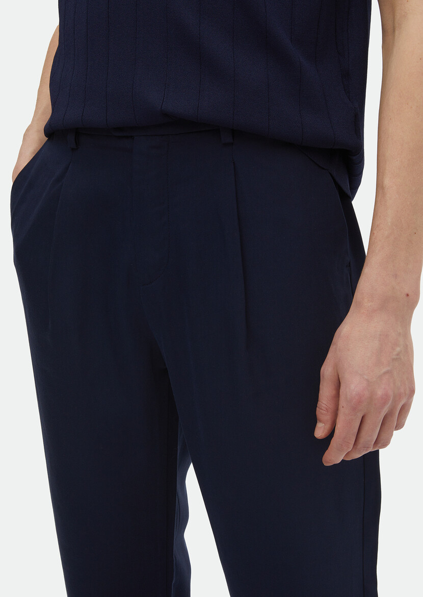 Navy Blue Weaving Regular Fit Casual Trousers - 3