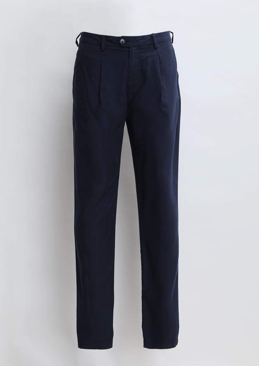 Navy Blue Weaving Regular Fit Casual Trousers - 6