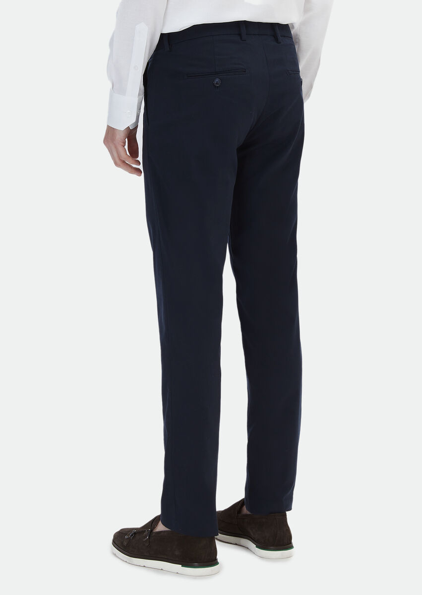 Navy Blue Weaving Regular Fit Casual Trousers - 5