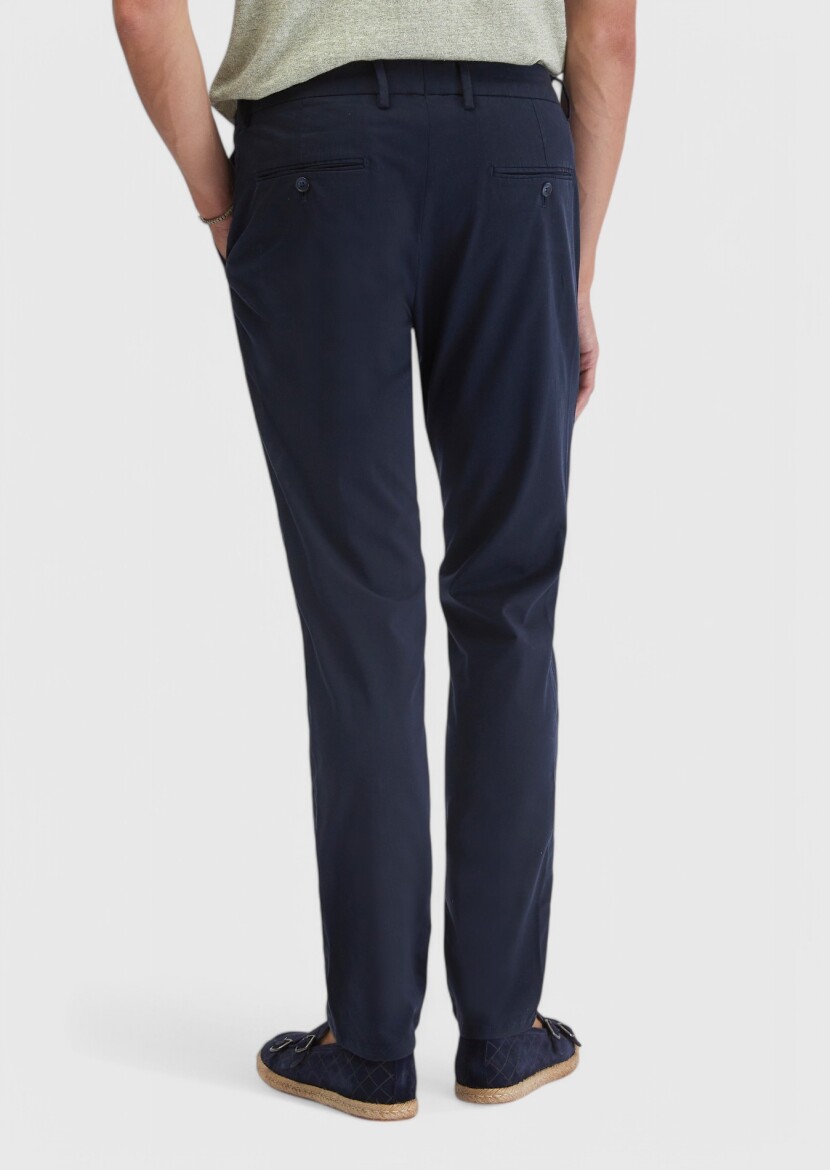 Navy Blue Weaving Regular Fit Casual Trousers - 4