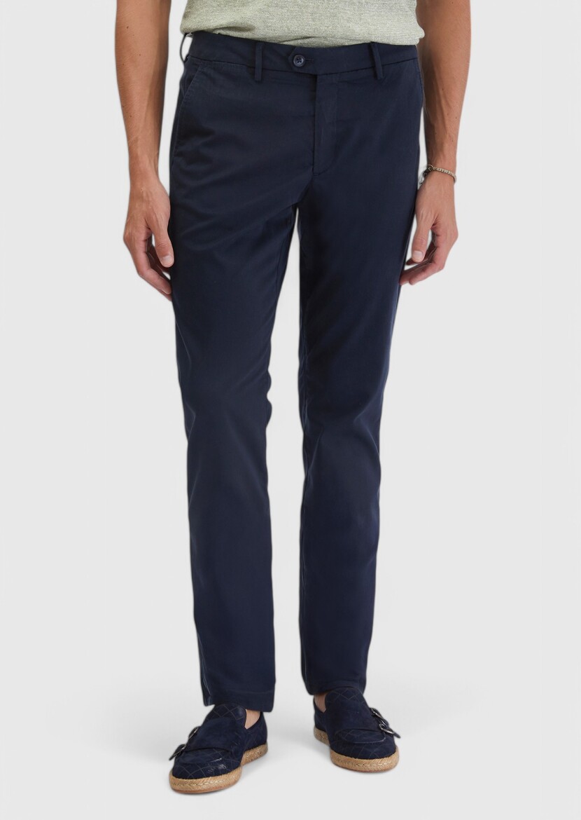 Navy Blue Weaving Regular Fit Casual Trousers 