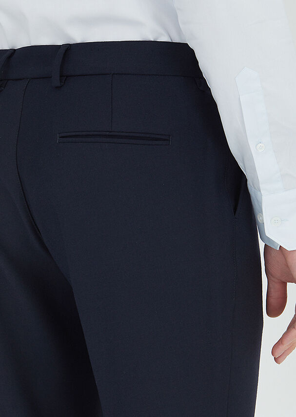Navy Blue Weaving Regular Fit Casual Wool Blended Trousers - 4