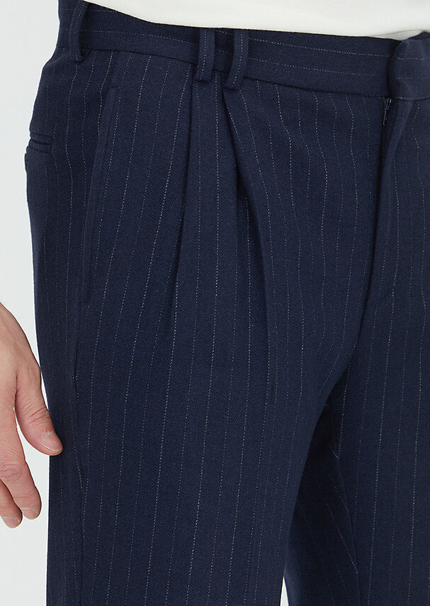 Navy Blue Weaving Regular Fit Casual Wool Blended Trousers - 3