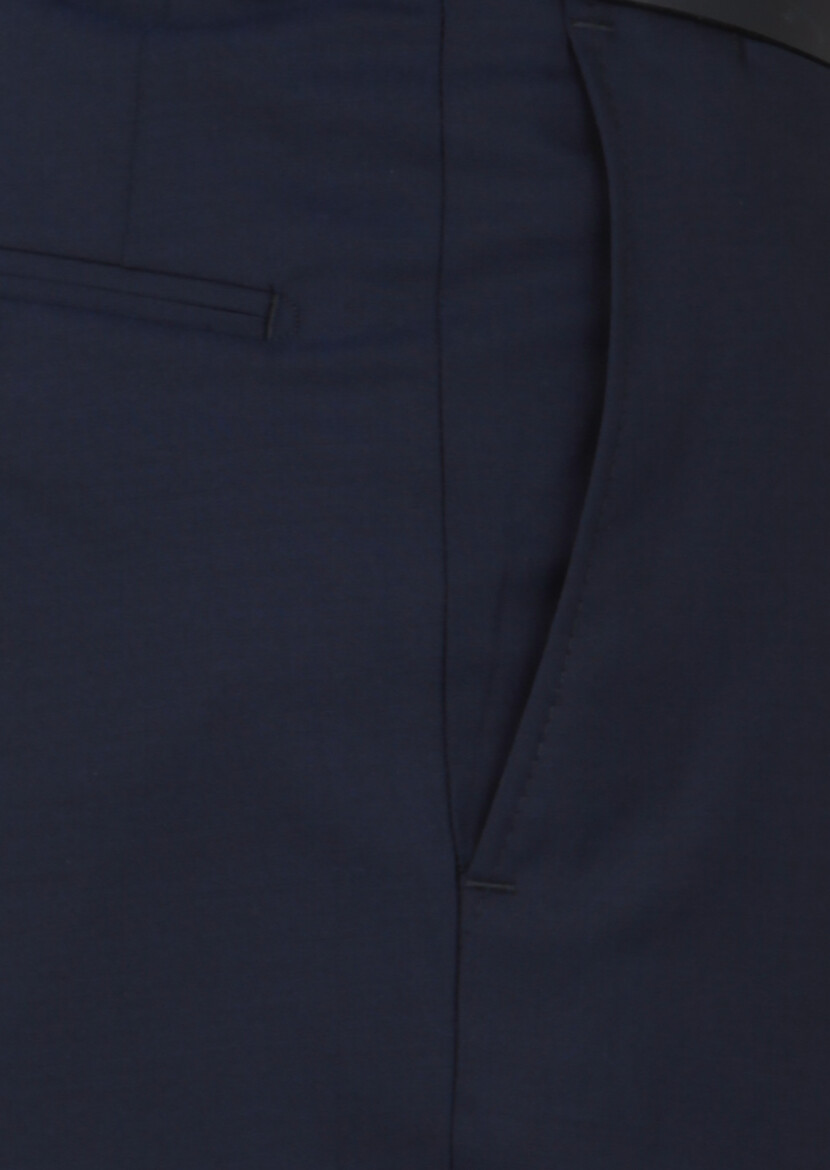 Navy Blue Weaving Regular Fit Classical 100% Wool Trousers - 3