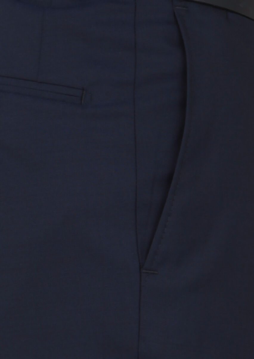 Navy Blue Weaving Regular Fit Classical 100% Wool Trousers - 3