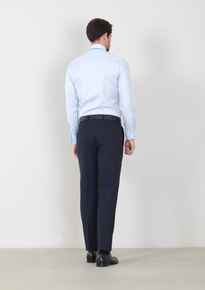 Navy Blue Weaving Regular Fit Classical 100% Wool Trousers - 4
