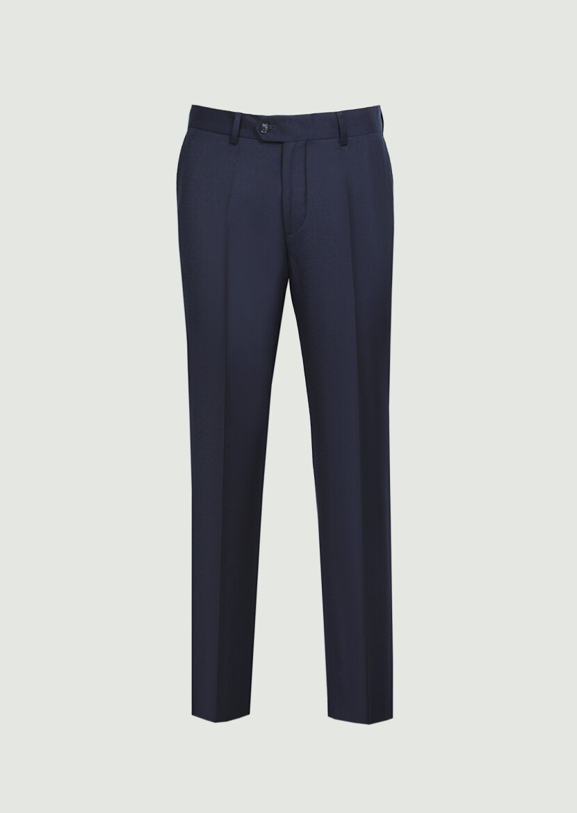 Navy Blue Weaving Regular Fit Classical 100% Wool Trousers - 6