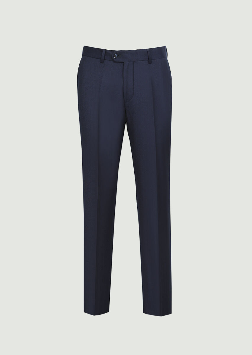 Navy Blue Weaving Regular Fit Classical 100% Wool Trousers - 6