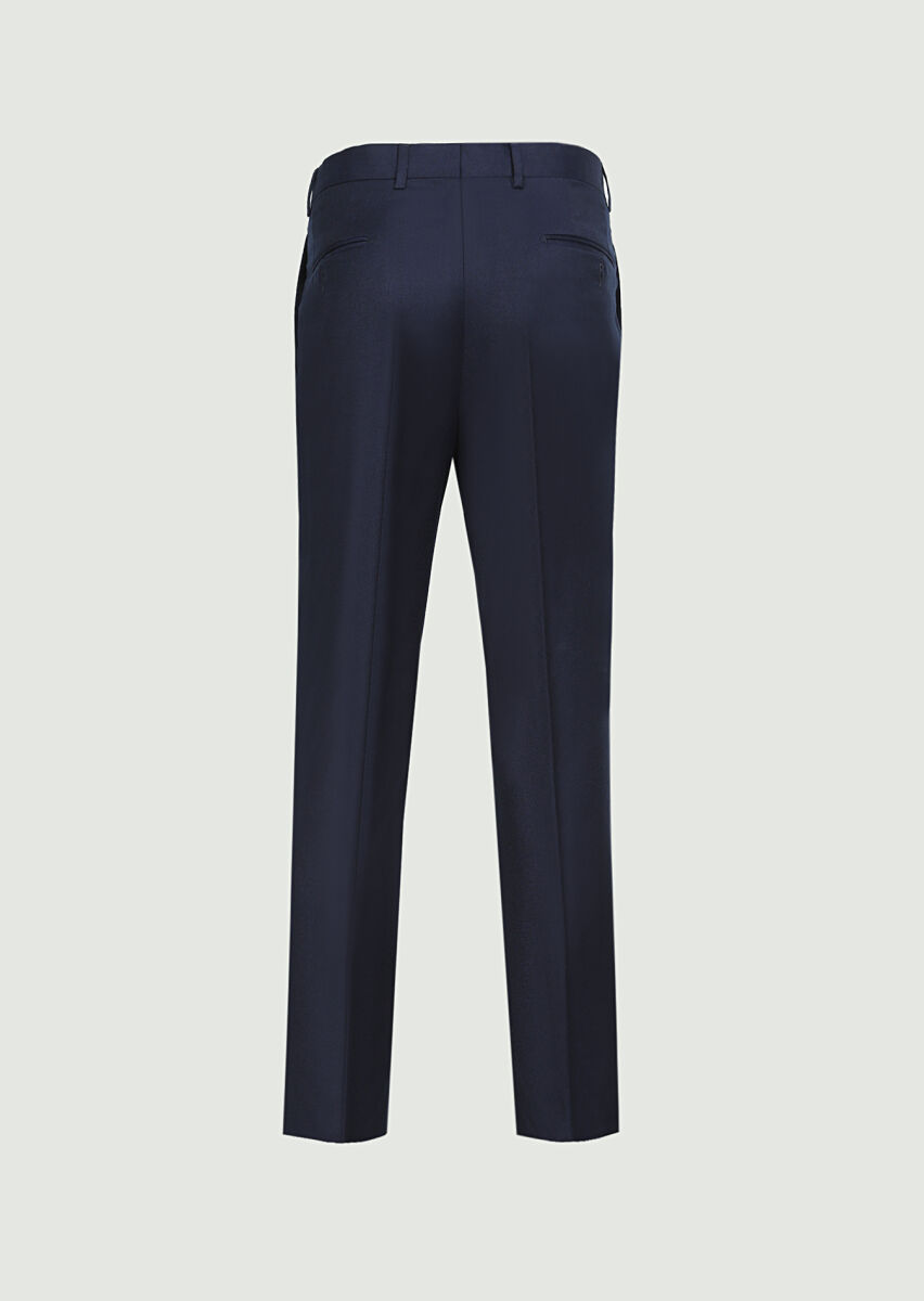 Navy Blue Weaving Regular Fit Classical 100% Wool Trousers - 7