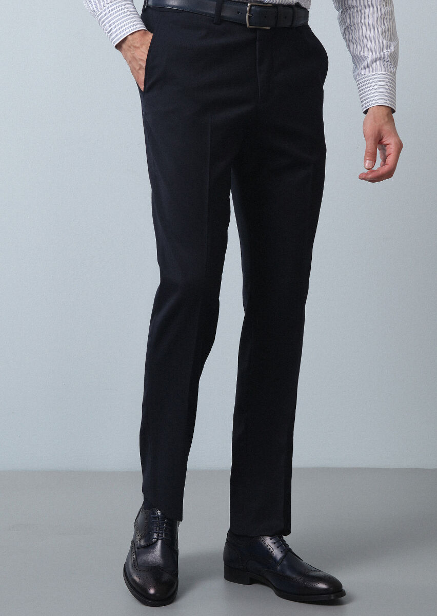 Navy Blue Weaving Regular Fit Classical 100% Wool Trousers - 2